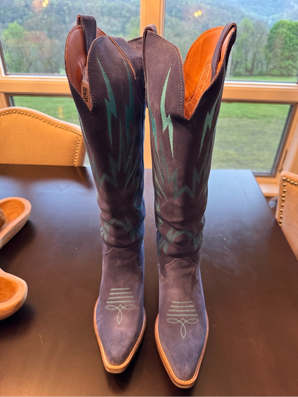DINGO Thunder Road Royal Blue Suede Knee Hi Boots with Detailed Stitching 8.5